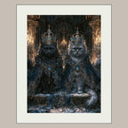 Royal Cat Portrait Wall Art, Gothic Blue Crowned Cats Print, Dark Academia Moody Decor