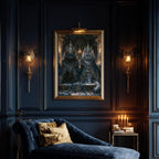 Royal Cat Portrait Wall Art, Gothic Blue Crowned Cats Print, Dark Academia Moody Decor