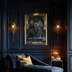 Royal Cat Portrait Wall Art, Gothic Blue Crowned Cats Print, Dark Academia Moody Decor