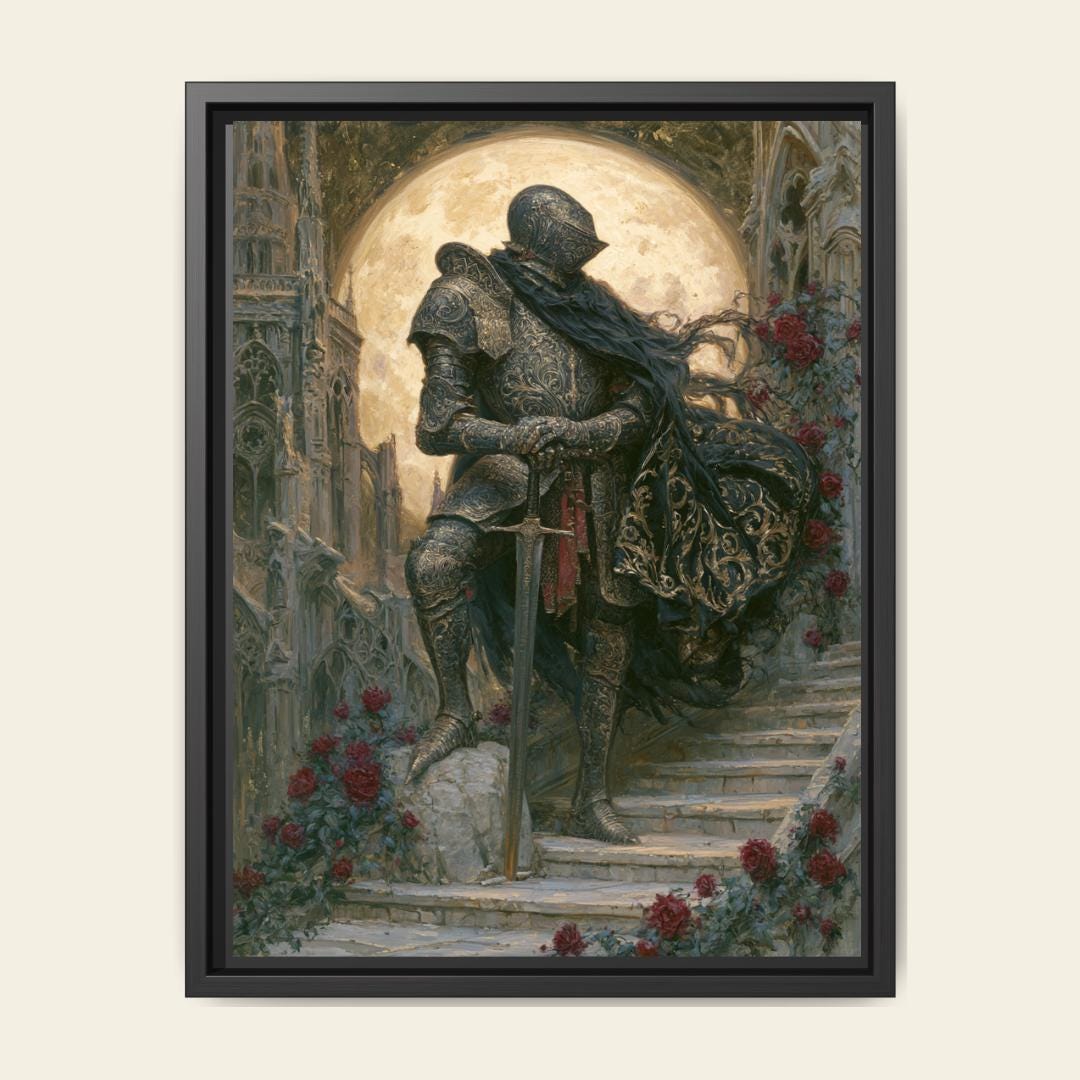 Moon Knight Wall Art, Gothic Medieval Knight Print, Dark Academia Castle Moody Decor