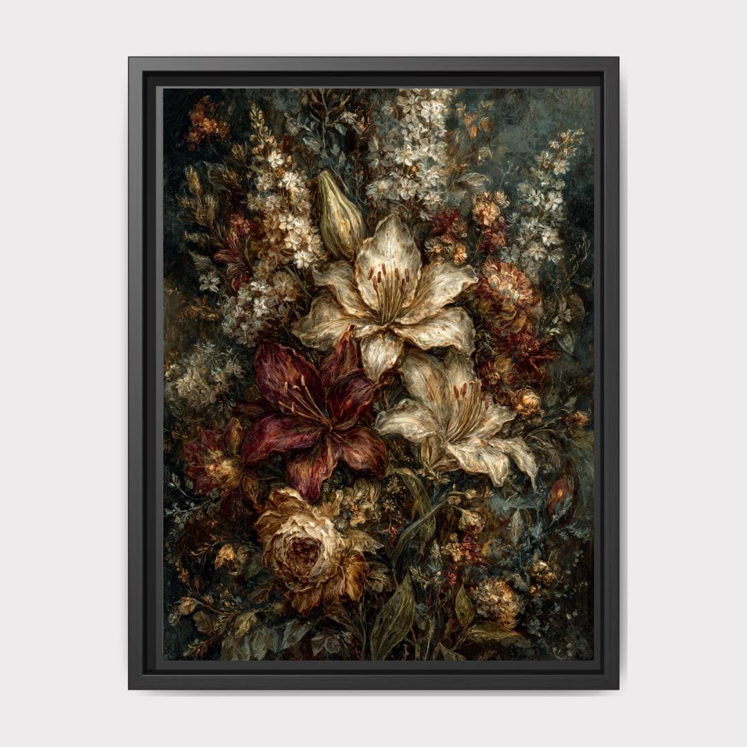 Dark Floral Lily Print Botanical Wall Art Flower Still Life Painting Main image