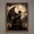 Black Dragon Wall Art, Serpent Fantasy Decor, Dark Academia Print, Medieval Castle Silhouette Artwork