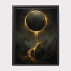 Golden Eclipse Wall Art, Black Moon Dripping Gold, Dark Moody Decor, Oil Painting Style
