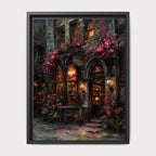 Gothic Bookstore Storefront Oil Painting Print, Dark Academia Library Old Buildings Wall Art