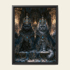 Royal Cat Portrait Wall Art, Gothic Blue Crowned Cats Print, Dark Academia Moody Decor