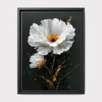 White Daisy Wall Art Print, Black Gold Flower Oil Style Painting, Minimalist Floral Decor
