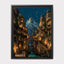 City of Starlight Alpine Village Wall Art Print, Starry Sky at Night Cityscape Painting