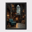 Vintage Library Interior Wall Art Print Gothic Book Nook Stained Glass Window Oil Painting