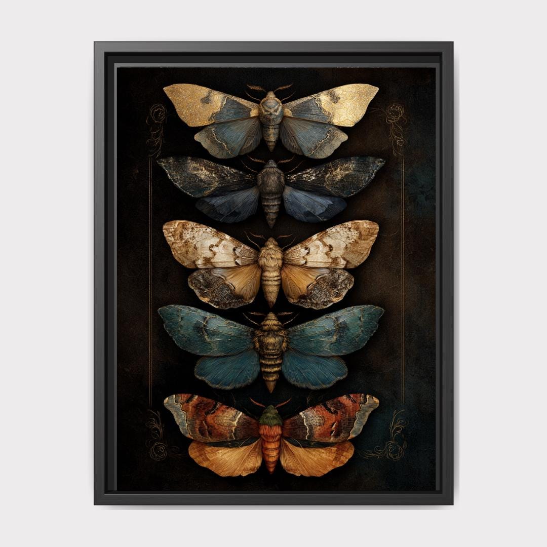 Vintage Moth Illustration Wall Art Print, Insect Curiosity Cabinet, Entomology Butterfly Decor Main image