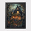 Enchanted Fairy Tale Stone Cottage Art Print Romantic Victorian Forest House Golden Lamplight Painting