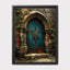 Gothic Turquoise Church Door Print, Rustic Stone Archway Wall Art Painting