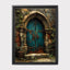Gothic Turquoise Church Door Print, Rustic Stone Archway Wall Art Painting