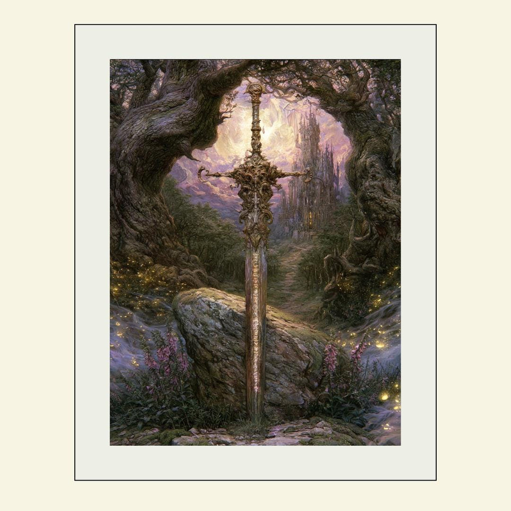 Fantasy Sword Wall Art, Medieval Castle Decor, Gothic Knight Artwork, Dark Academia Print