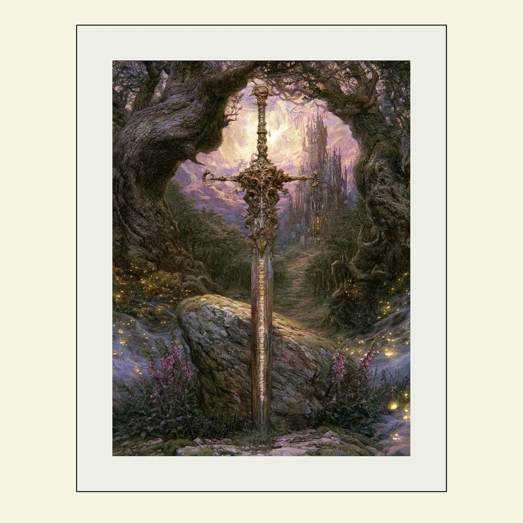 Fantasy Sword Wall Art, Medieval Castle Decor, Gothic Knight Artwork, Dark Academia Print