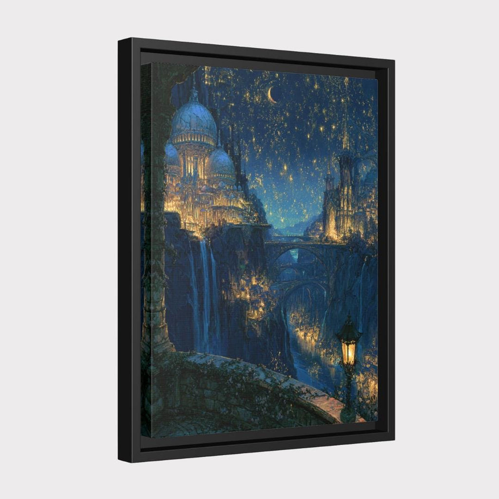 Moonlit Celestial City Wall Art, Fantasy Castle Print, Dark Academia Decor, Enchanted Romantasy Nightscape