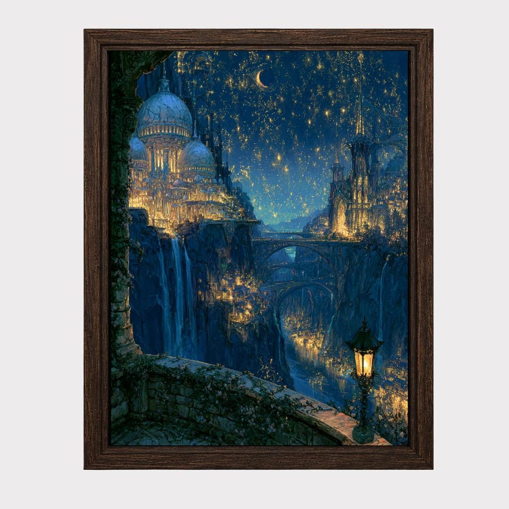 Moonlit Celestial City Wall Art, Fantasy Castle Print, Dark Academia Decor, Enchanted Romantasy Nightscape