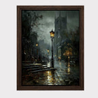 Victorian London Street Art Print, Gothic Cathedral, Rainy Cobblestone Decor