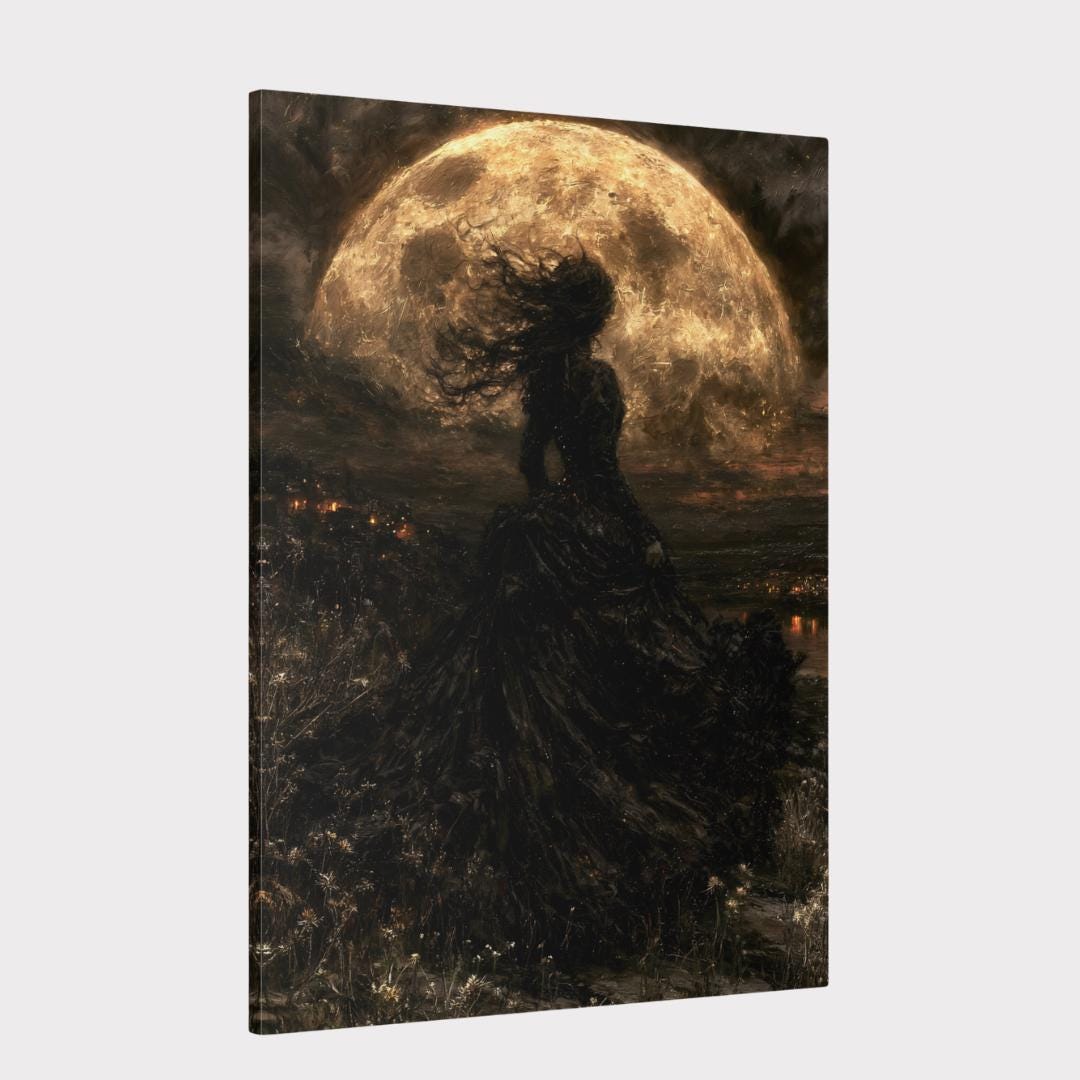 Witch Moon Wall Art Print Gothic Large Golden Moon Dark Academia Celestial Decor