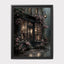 Dark Bookshop Art Print, Romantic Vintage Library Wall Art with Pink Climbing Roses