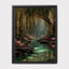 Golden Willow Forest Print, Fairy Light River Wall Art, Enchanted Tree Mystical Green Landscape