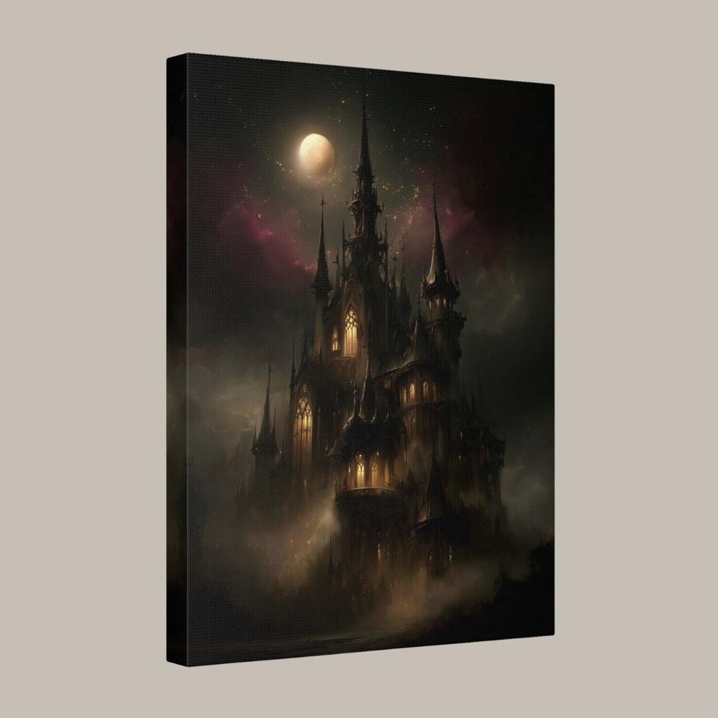 Gothic Castle in Clouds Wall Art, Dark Fantasy Moonlit Cathedral Print, Medieval Gothic Decor