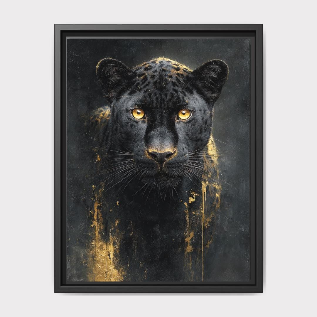 Black Leopard Wall Art Print, Gold Accent, Dark Academia Panther Jungle Animal Decor