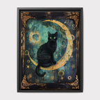 Celestial Black Cat Art Print, Gothic Moon Decor
