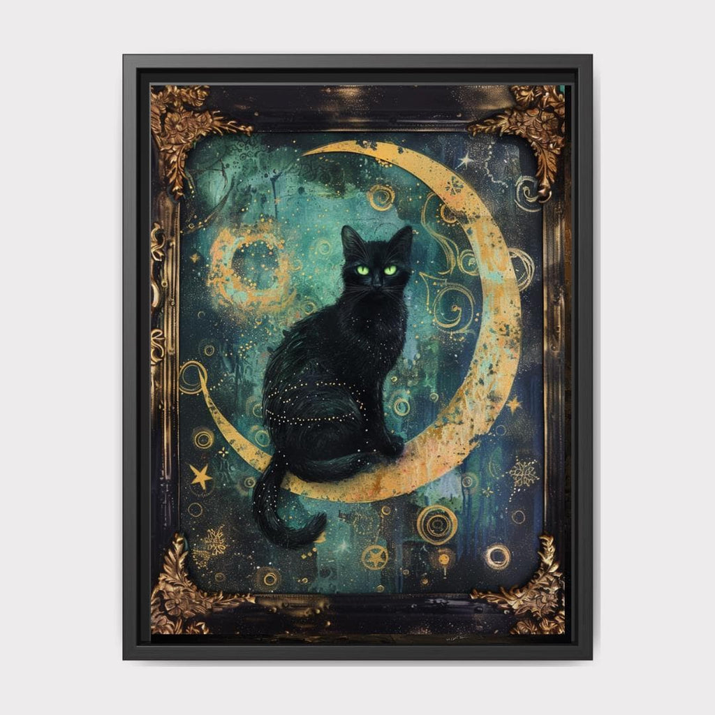 Celestial Black Cat Art Print, Gothic Moon Decor
