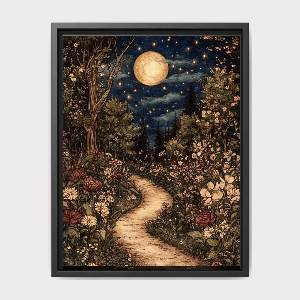 Celestial William Morris Inspired Woodland Print Moonlit Garden Path Nature Illustration