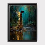 Forest Fairy Tattered Gold Wings Wall Art, Teal Fantasy Print, Enchanted Moonlit Woodland Decor