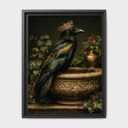 Emerald Raven With Crown on Stone Bird Bath Gothic Wall Art Canvas Print