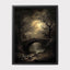 Moonlit Bridge Art Print Full Moon Dark Forest Misty Landscape, Spooky Creepy Haunted Painting