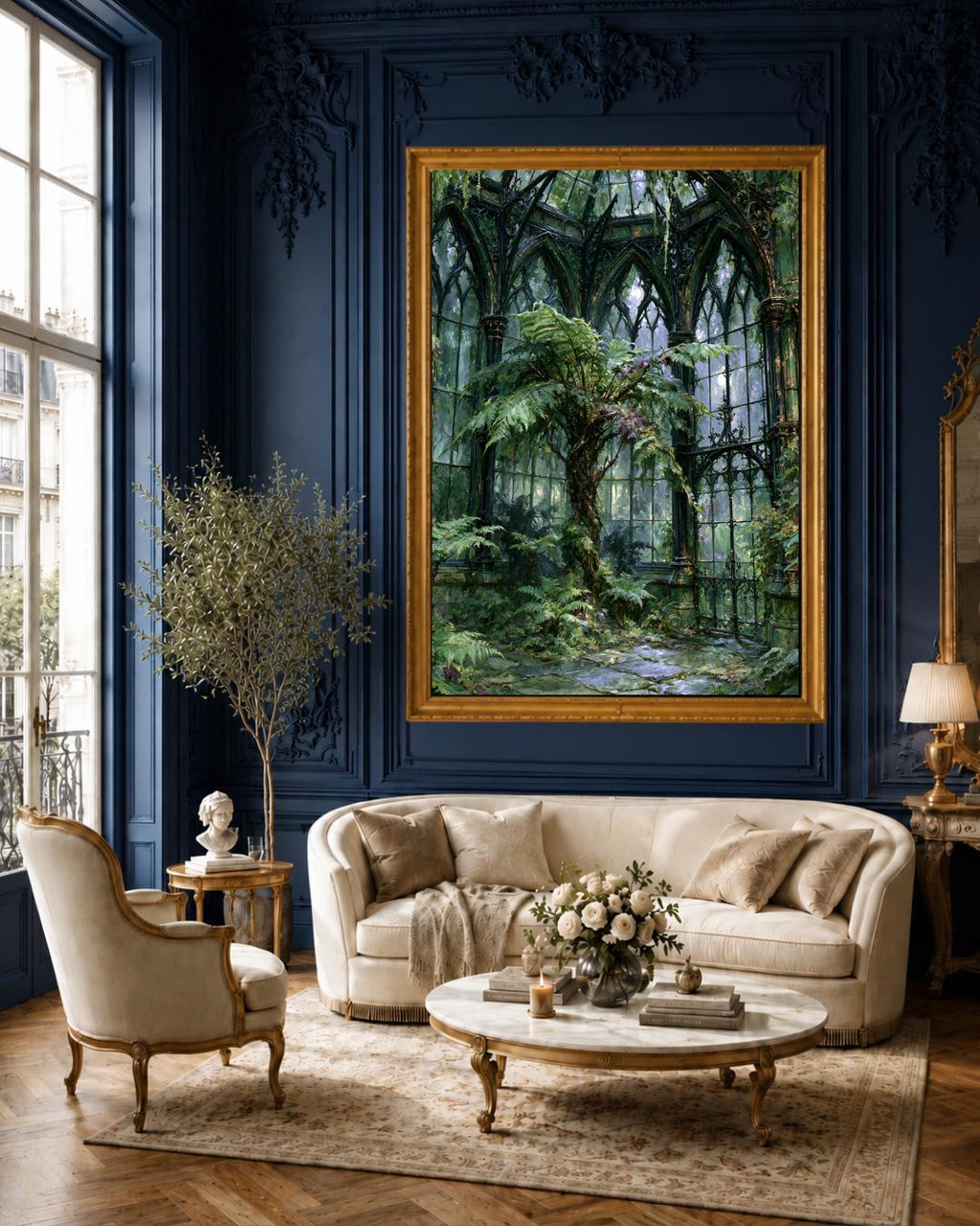 Victorian Conservatory Wall Art, Fernery Print, Enchanted Greenhouse Painting, Dark Botanical Canvas Artwork