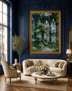 Victorian Conservatory Wall Art, Fernery Print, Enchanted Greenhouse Painting, Dark Botanical Canvas Artwork