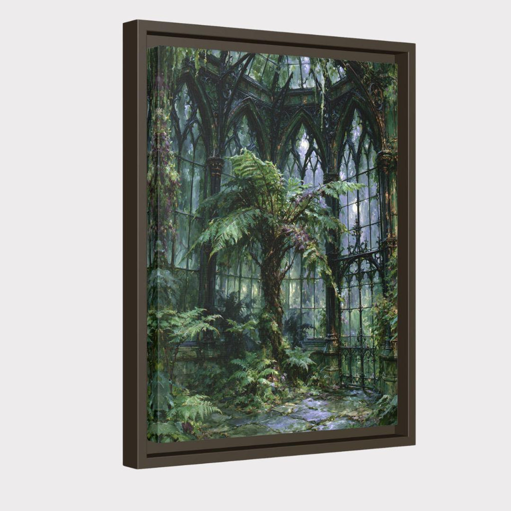Victorian Conservatory Wall Art, Fernery Print, Enchanted Greenhouse Painting, Dark Botanical Canvas Artwork