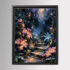 Forest Stairway Wall Art, Magical Woodland Print, Glowing Fern Painting, Fantasy Nature Decor Artwork