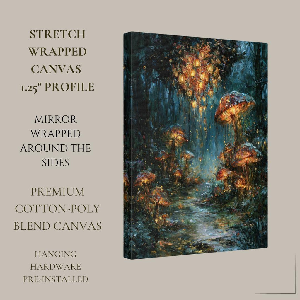 Mushroom Forest Wall Art, Glowing Toadstool Print, Magical Woodland Painting, Dark Fantasy Artwork