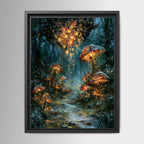 Mushroom Forest Wall Art, Glowing Toadstool Print, Magical Woodland Painting, Dark Fantasy Artwork