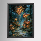 Mushroom Forest Wall Art, Glowing Toadstool Print, Magical Woodland Painting, Dark Fantasy Artwork