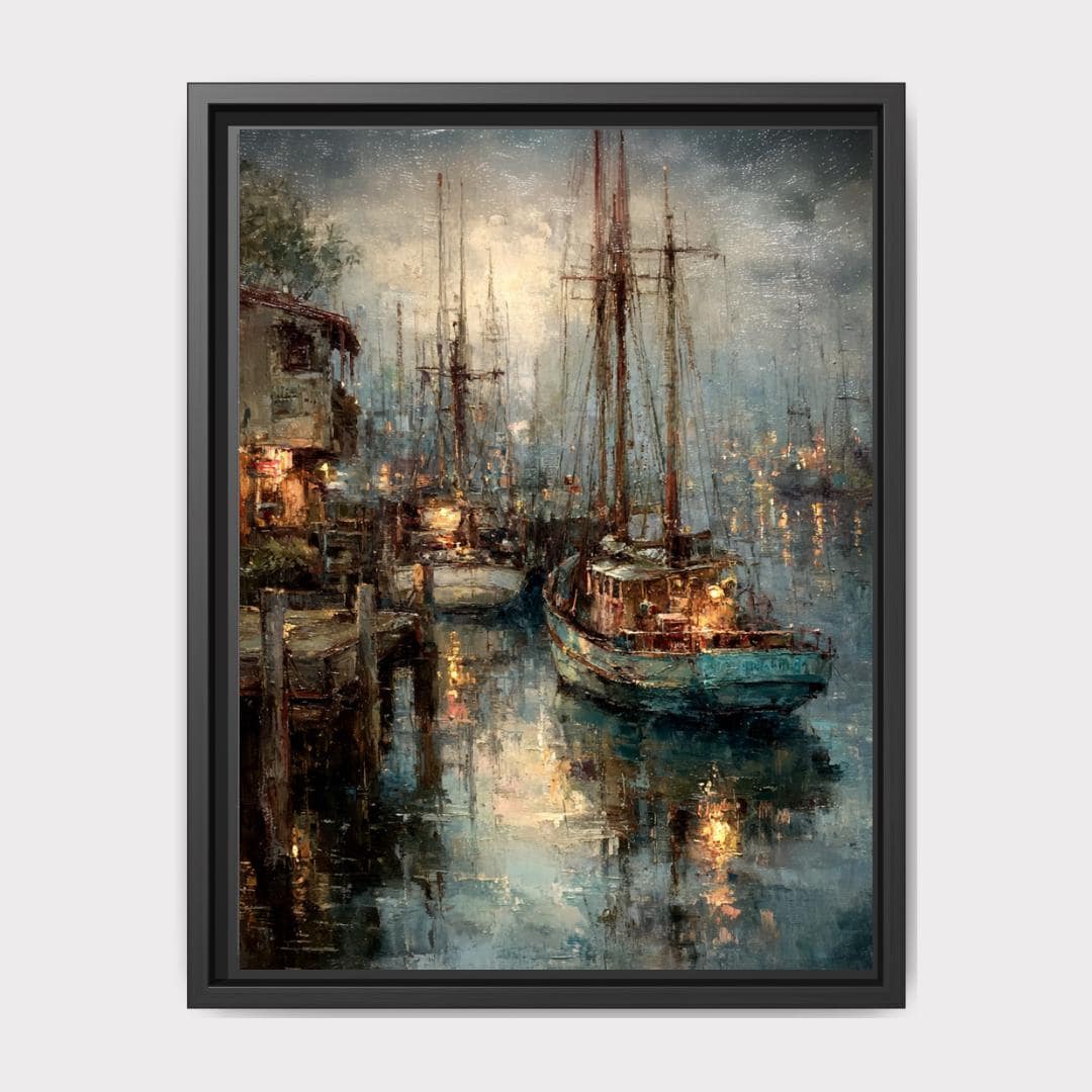 Harbor Oil Painting Print, Coastal Boat Art, Sailing Enthusiast Seascape Wall Art Decor