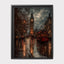 London Big Ben Art Print Rainy City Street with Red Bus, Autumn Night Scene