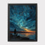 Man and Dog Silhouette Art Print, Starry Ocean Sunset Sky Celestial Painting