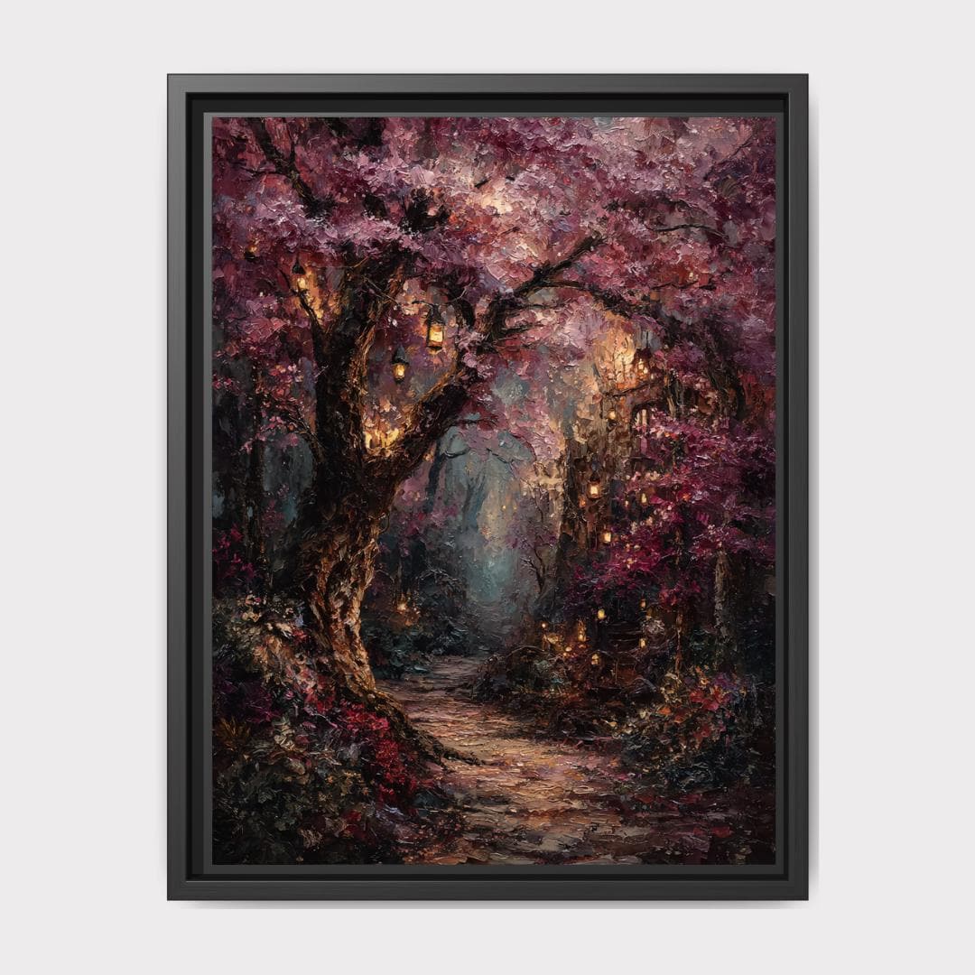 Pink Cherry Blossom Lantern Print, Dark Academia Woodland Tree Wall Art Main image