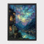 River and Mountains, City of Starlight Fantasy Wall Art Print, Moonlit Night Cityscape Painting