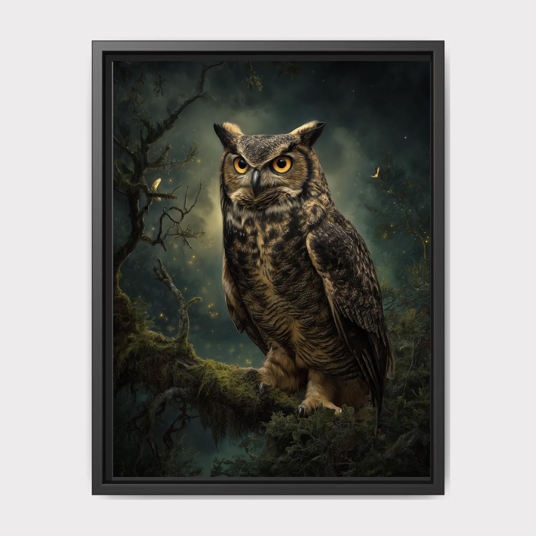 Owl Wall Art Print, Forest Bird of Prey Decor, Moody Woodland Nature Artwork Main image