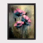 Pink Teal Floral Wall Art Print, Moody Abstract Flower Painting, Dark Romantic Botanical Decor