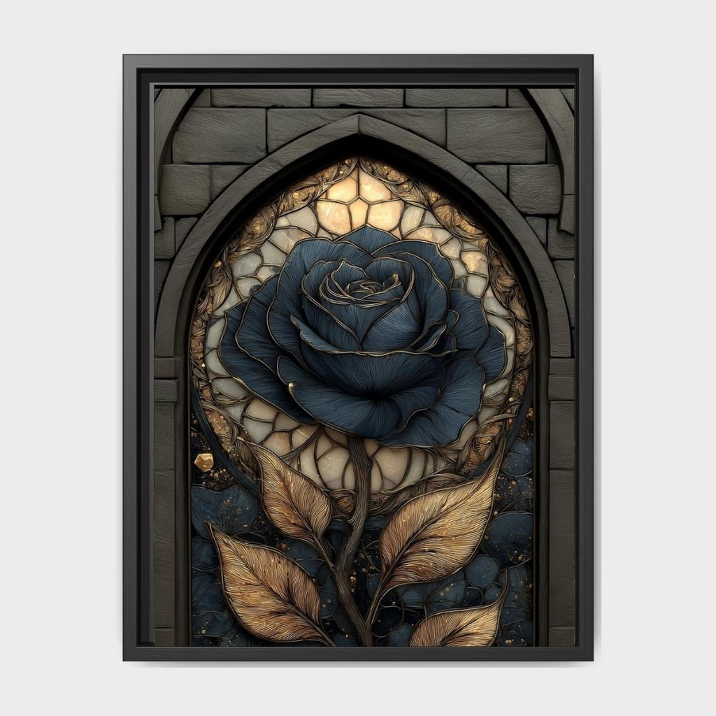 Stained Glass Black Rose Print, Gothic Floral Botanical Art, Dark Moody Wall Decor