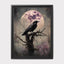 Vintage Black Raven Wall Art Print Pink Full Moon Crow Painting
