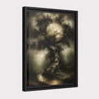 Moonlit Ancient Tree Wall Art Print, Spooky Oak Silhouette Haunted Enchanted Woodland Printed Decor