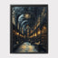 Gothic Cathedral Library Art Print, Christian Church Nave Architecture, Golden Lights